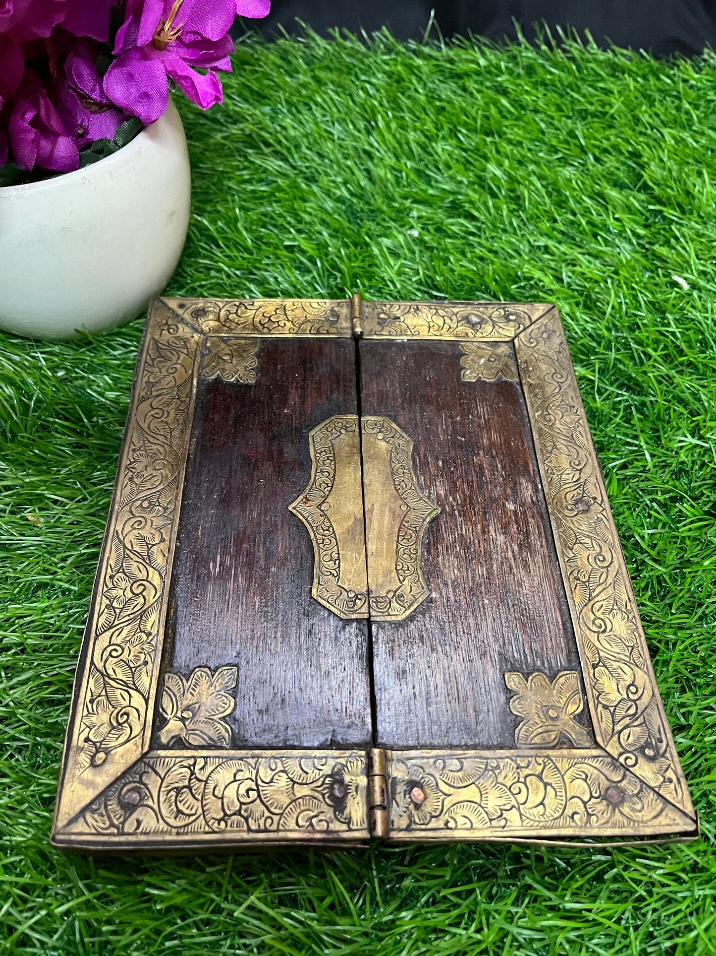 Brass fitted wooden pooja stand altar stand foldable