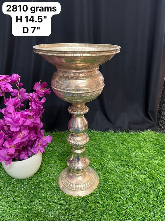 vintage bronze theerta bowl stand silver gilted, srivaishnavaite ritual item