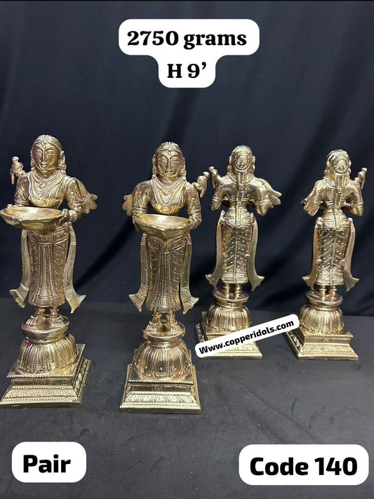 Prasiddh copper idol presents panchaloha idol of Deepa Lakshmis ( set of 2 ) Deepada mallis, deepa lakshmis, lady with the lamps paavai vill