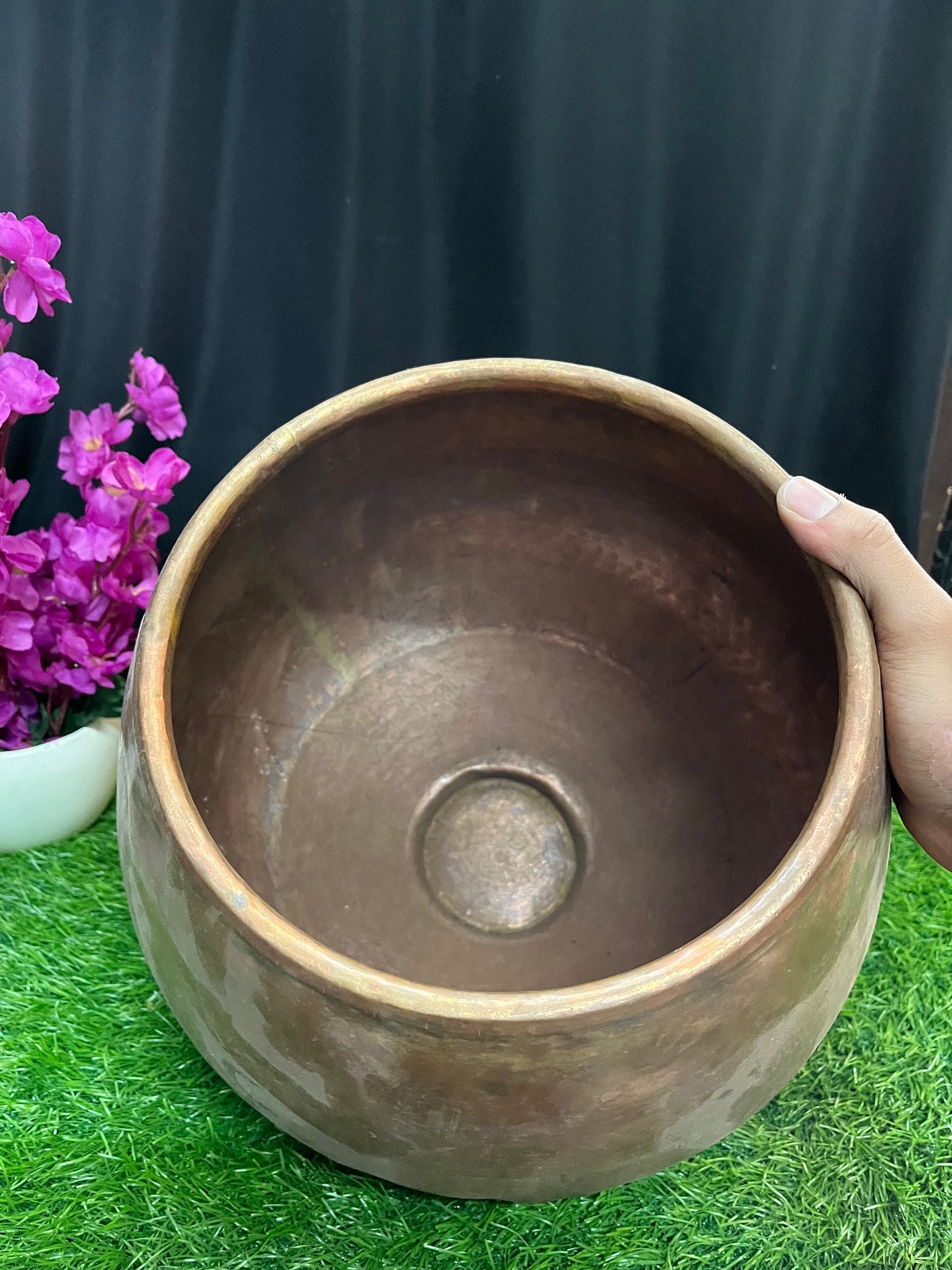 vintage copper made ritual prasada / akshaya patra from andhra