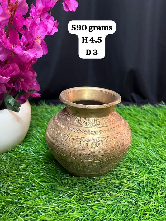 vintage bronze cast kalsha pot with intricate carvings