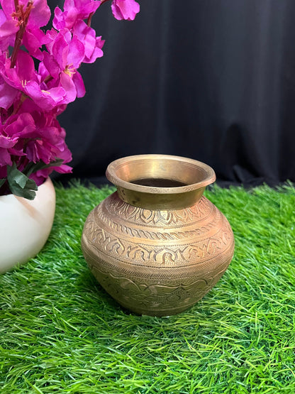 vintage bronze cast kalsha pot with intricate carvings