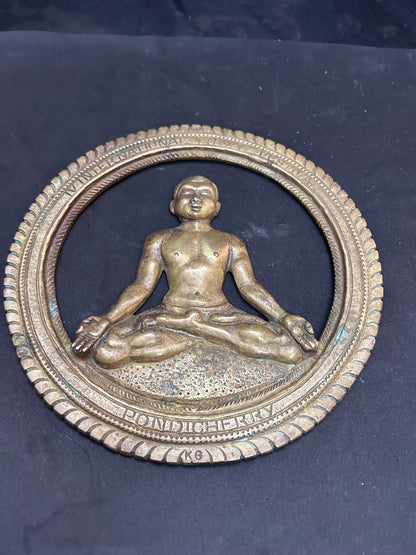 Vintage bronze cast Yoga performing man in a circle souvenir