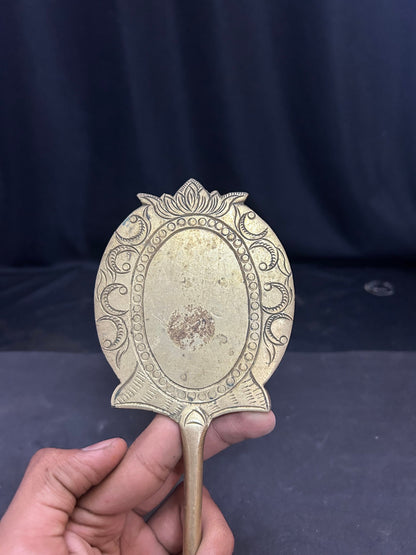 vintage bronze cast darpana / ritual mirror from south india