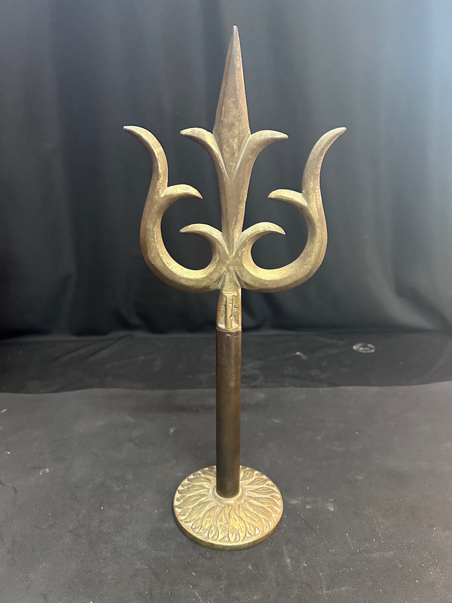 vintage bronze cast wooden handle Trishula