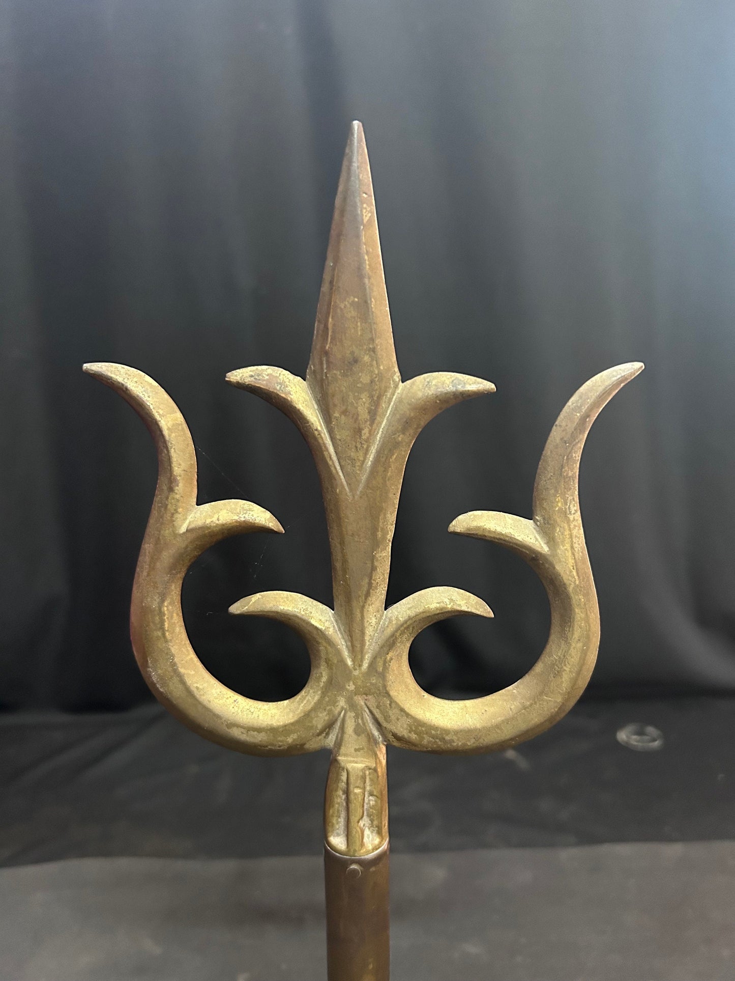 vintage bronze cast wooden handle Trishula