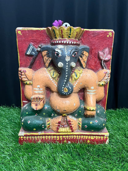 vintage wooden hand painted ganesha