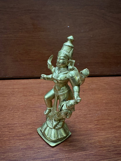 Vintage solid golden bronze cast durga from deccan india