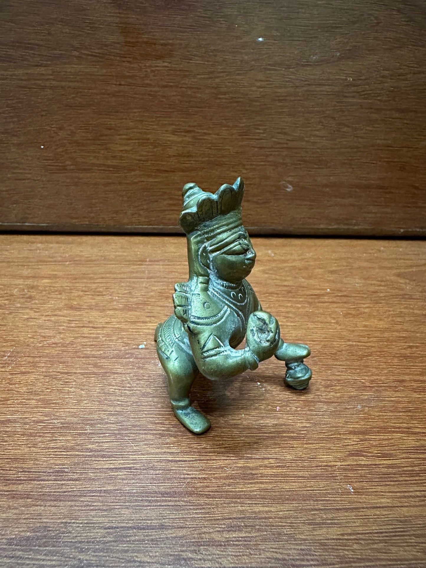 vintage bronze cast crawling krishna