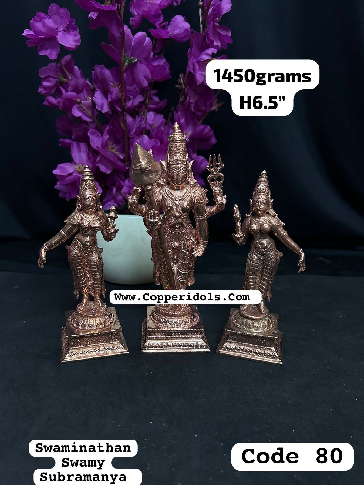 Copper casted idol of Subramanya swamy Swaminatha swamy with valli devasena