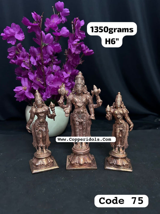 copper casted idols of lord srinivasa with sridevi bhudevi