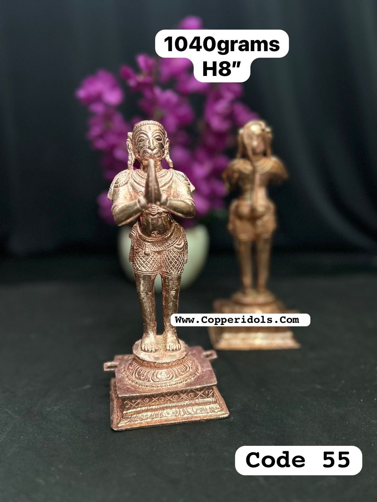 Copper casted idol of lord hanuman standing posture with anjali mudra folded hands