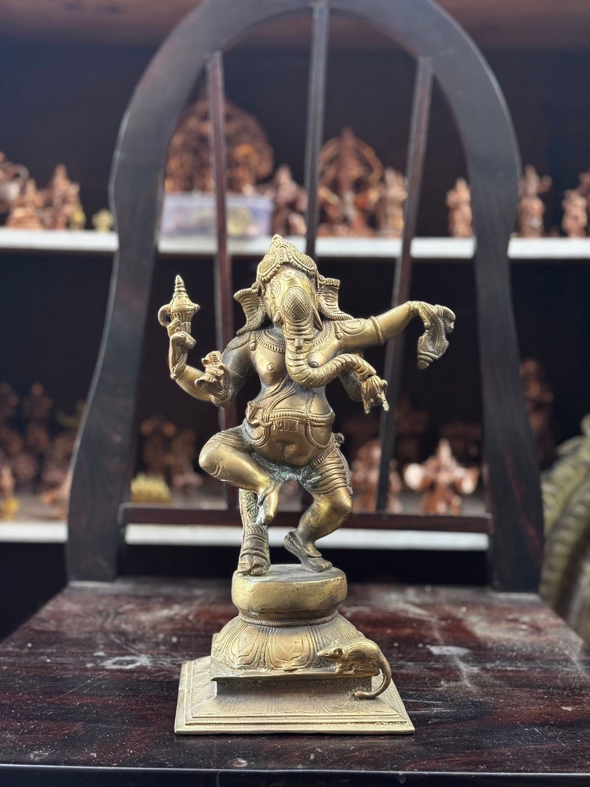 vintage bronze cast Narthana ganesha from south india