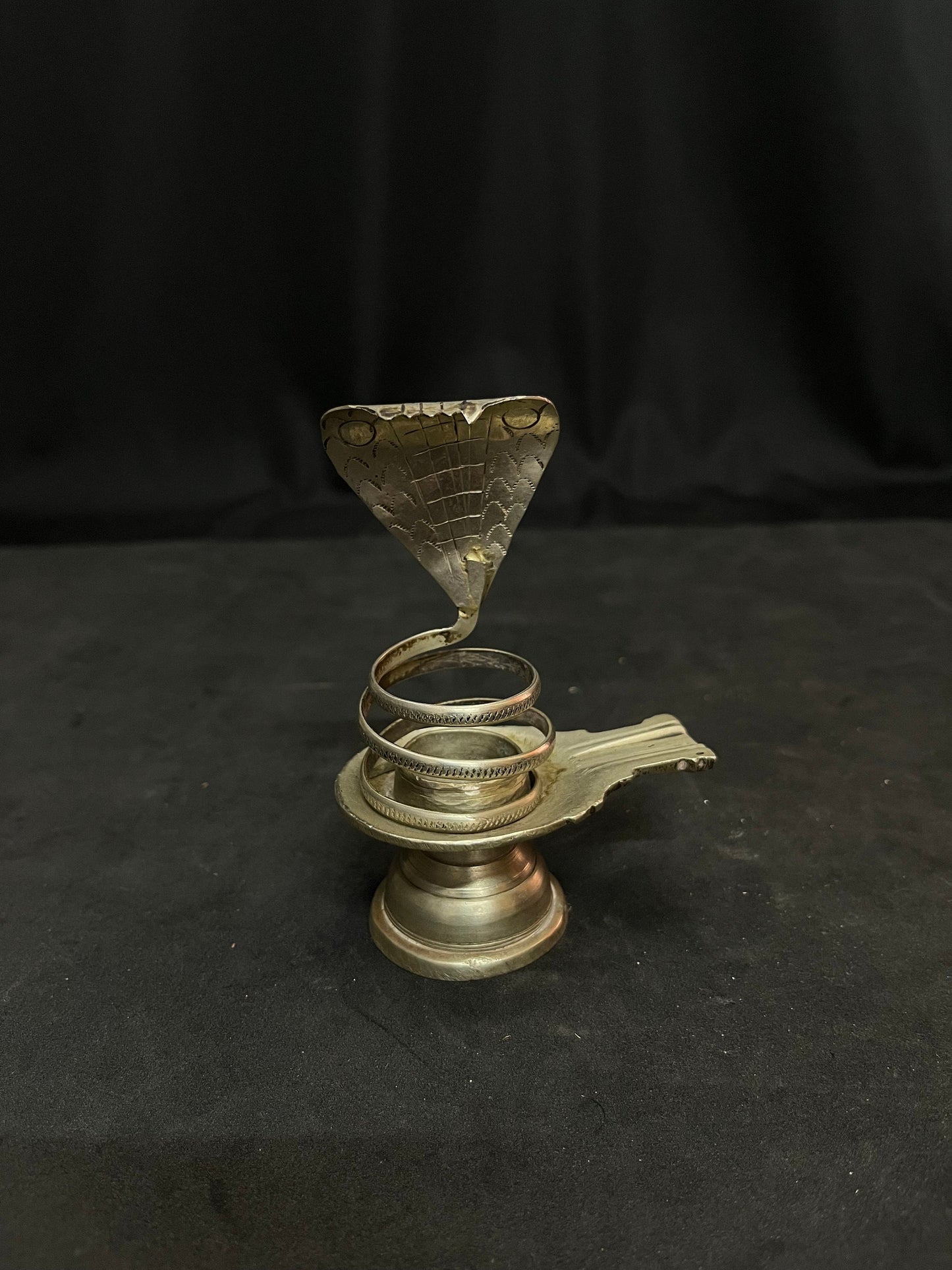 vintage white brass cast ling base or yoni base with serpernt