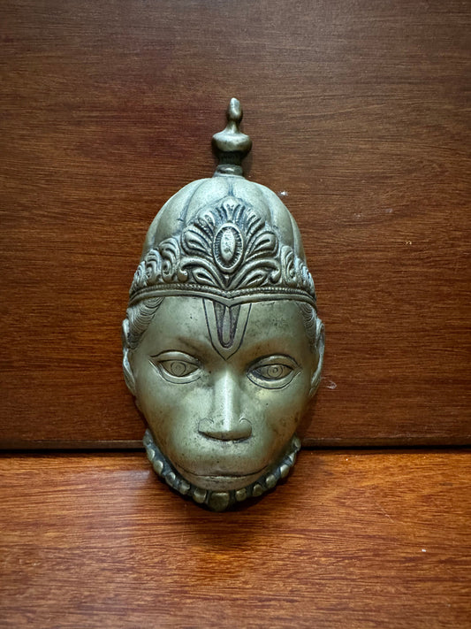 Vintage white bronze cast Hanuman mask mountable from deccan