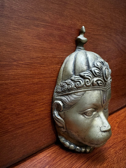 Vintage white bronze cast Hanuman mask mountable from deccan