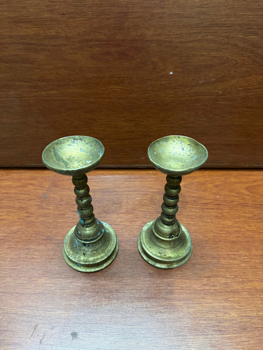 Vintage bronze cast bowl lamps from karnataka