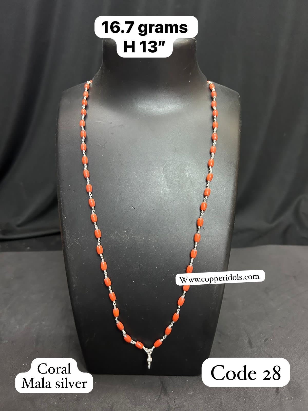 coral mala made in silver