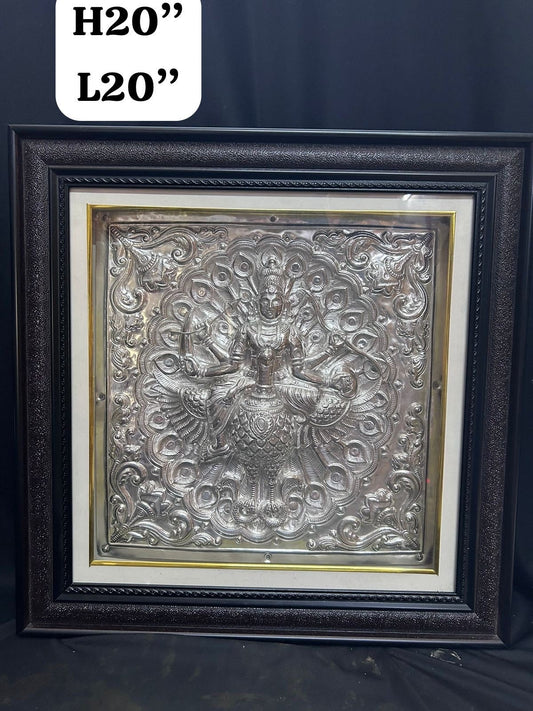 silver plated copper sheet embossed karthikeya / muruga in a frame