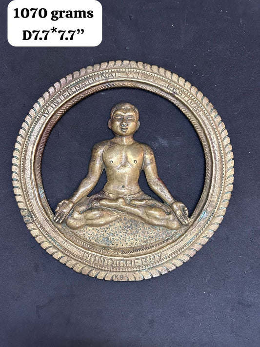 Vintage bronze cast Yoga performing man in a circle souvenir