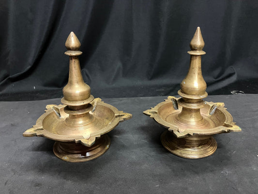 vintage bronze cast kalasha lamps from south india set of 2