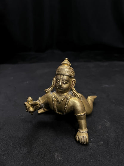 vintage bronze cast crawling krishna from deccan