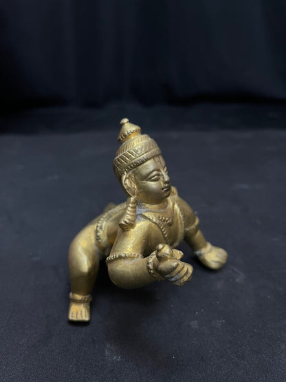 vintage bronze cast crawling krishna from deccan