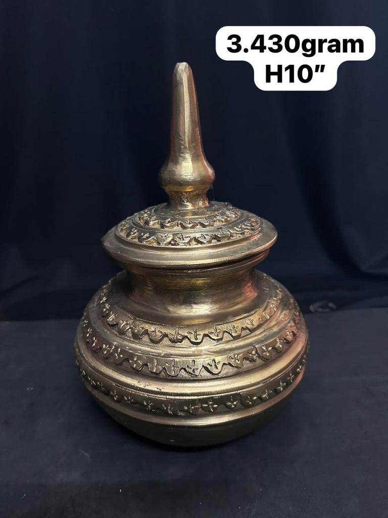 vintage bronze cast kalasha pot with lid , malbar style