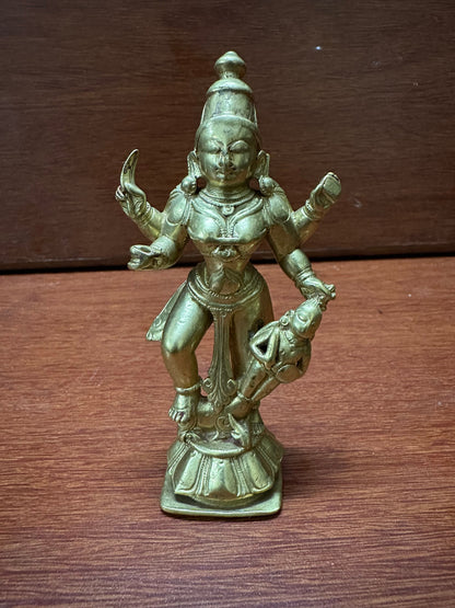 Vintage solid golden bronze cast durga from deccan india