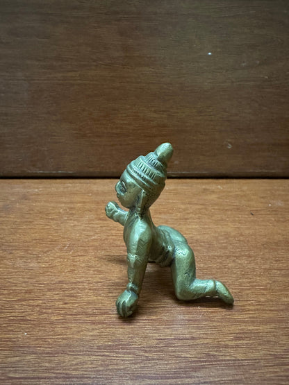 Vintage solid bronze cast crawling krishna