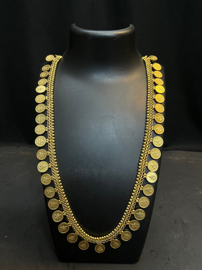 Vintage lakshmi kasu mala in silver chain copper coin gold plating