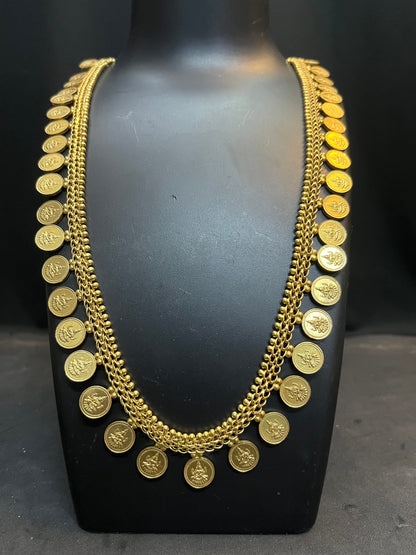 Vintage lakshmi kasu mala in silver chain copper coin gold plating