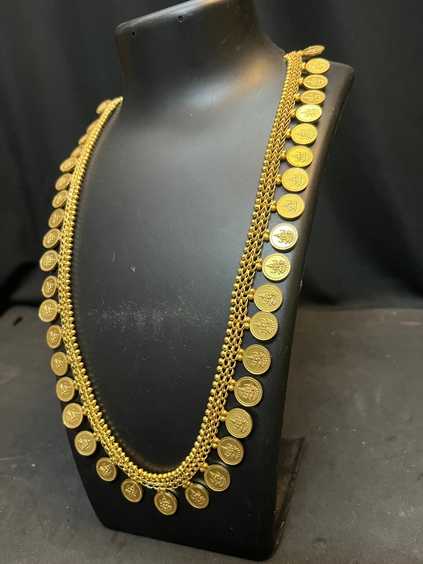 Vintage lakshmi kasu mala in silver chain copper coin gold plating