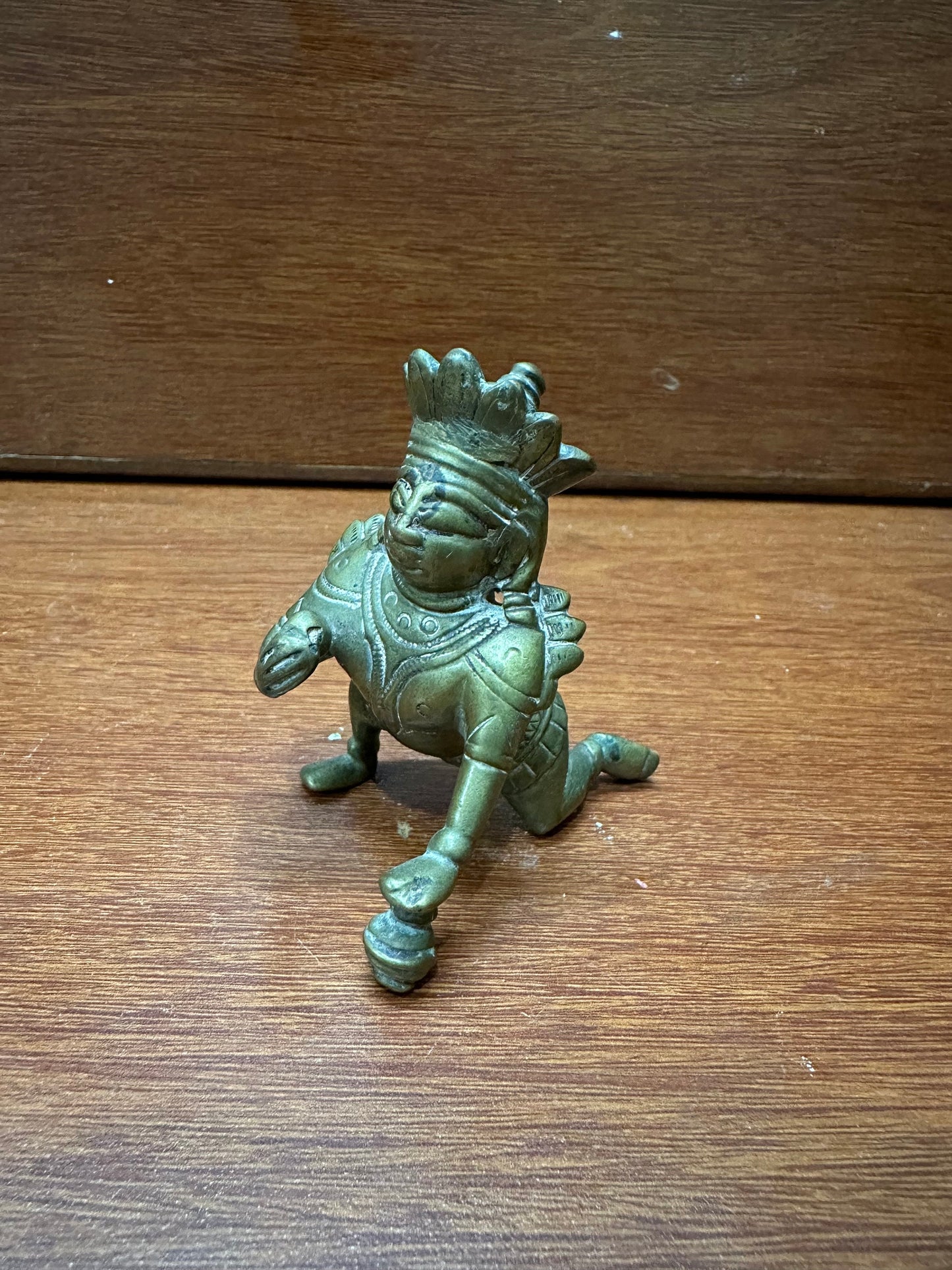 vintage bronze cast crawling krishna