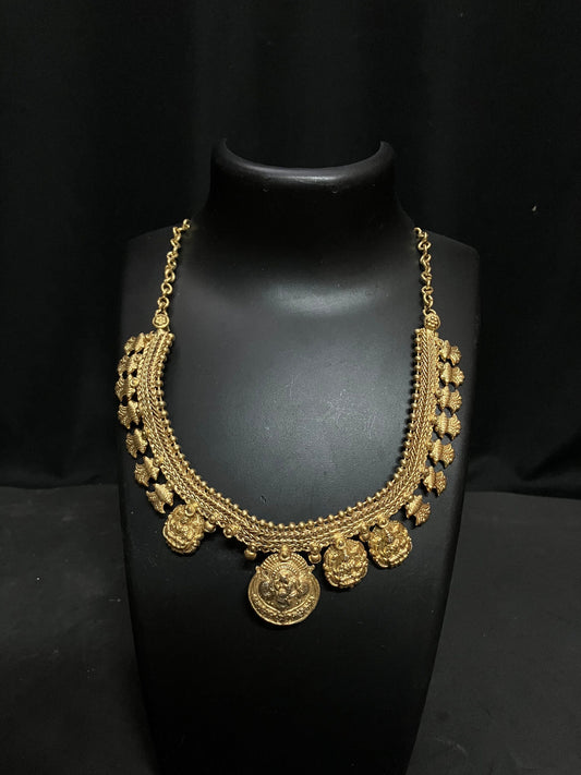 vintage brass made necklace with krishna pendant with gold plating