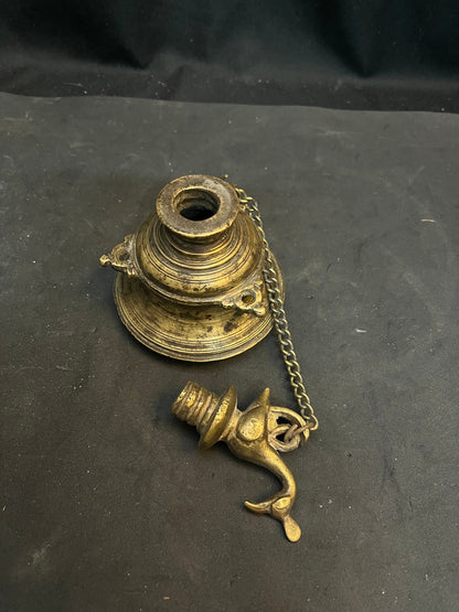 vintage bronze cast ink pot with peacock lid