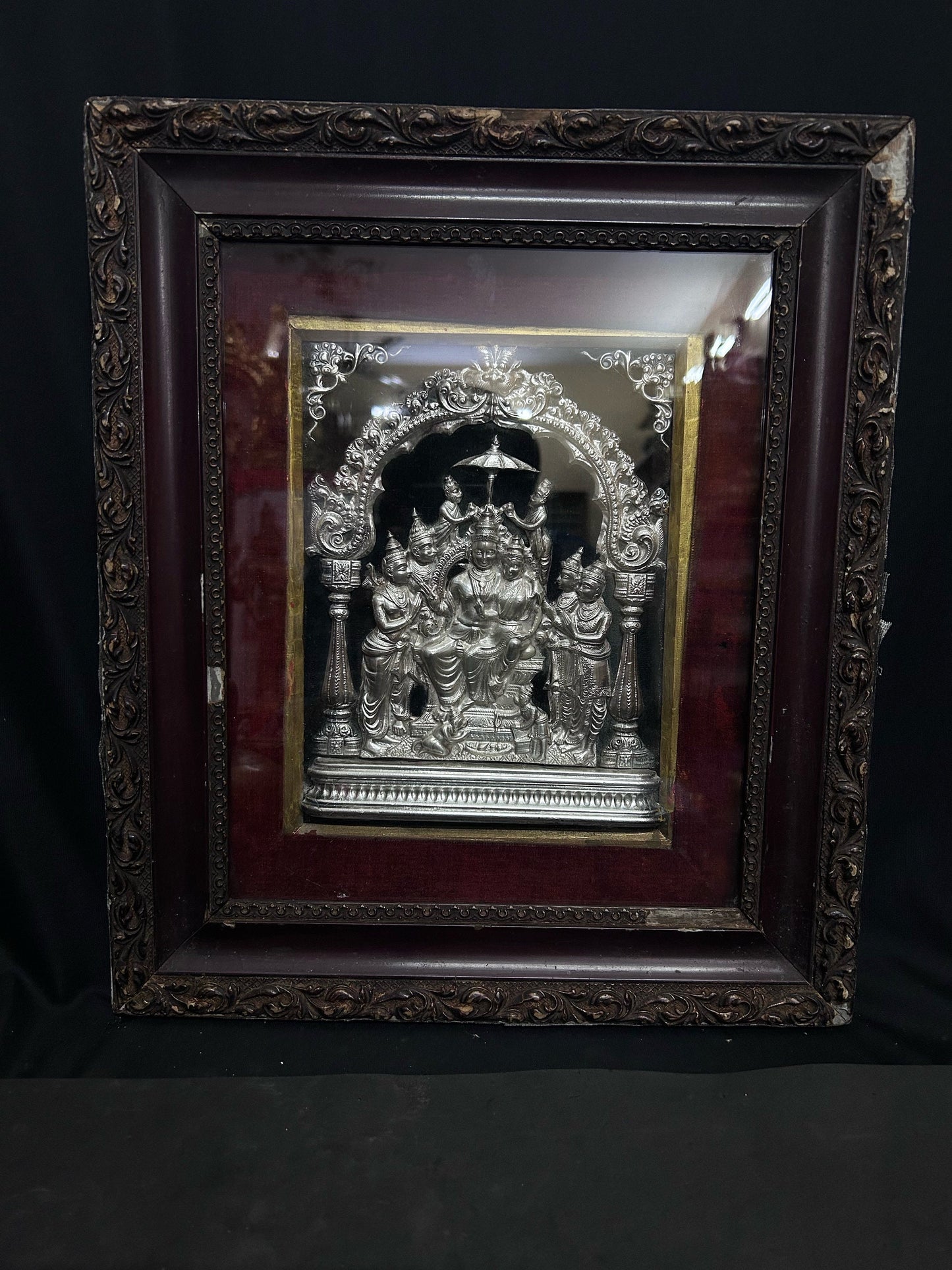 Vintage silver hand embossed hand crafted mysore style Rama Pattabhisheka subject