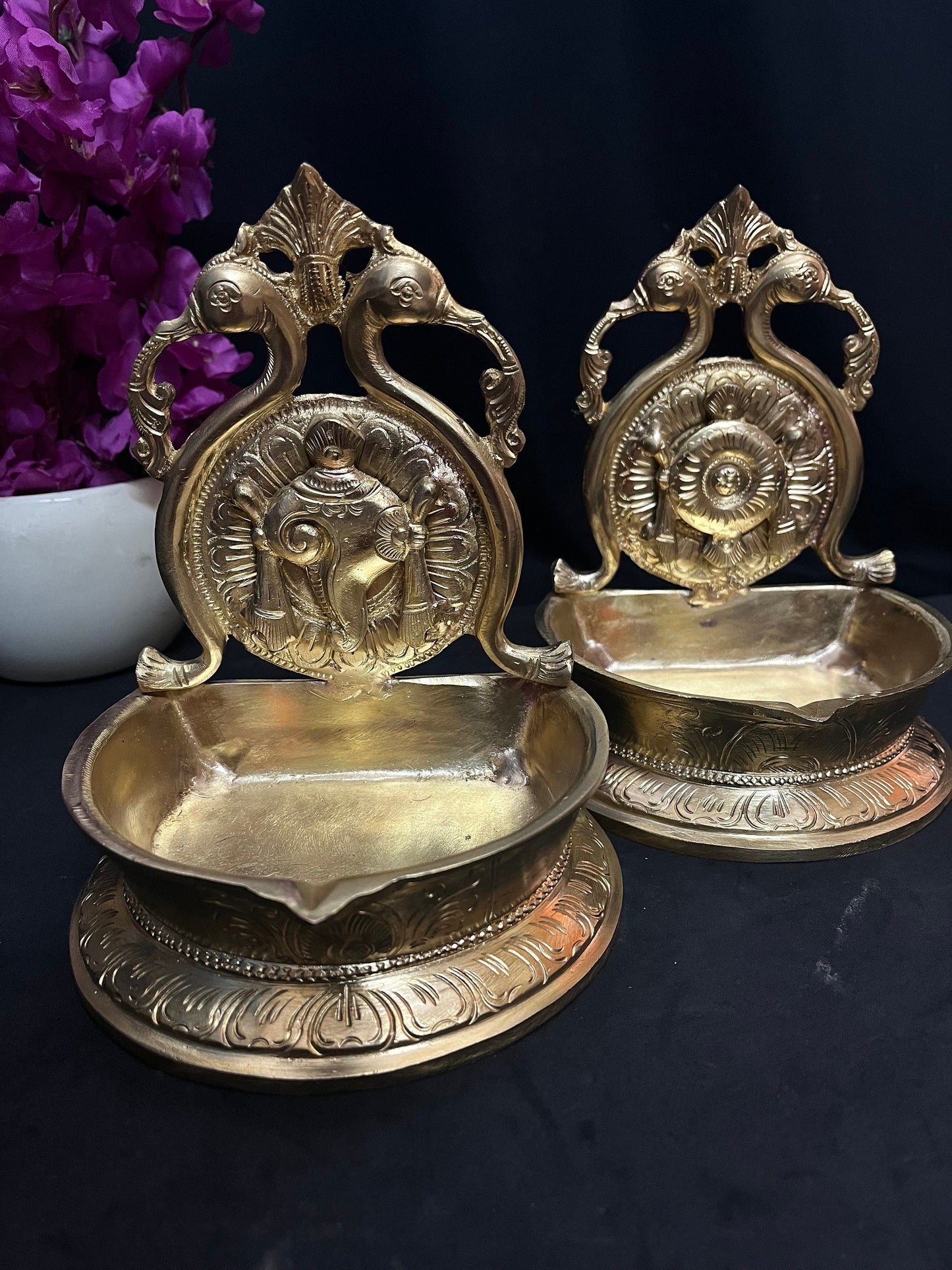 Panchaloha made Shanku Chakra Hamsa deepa oil lamps