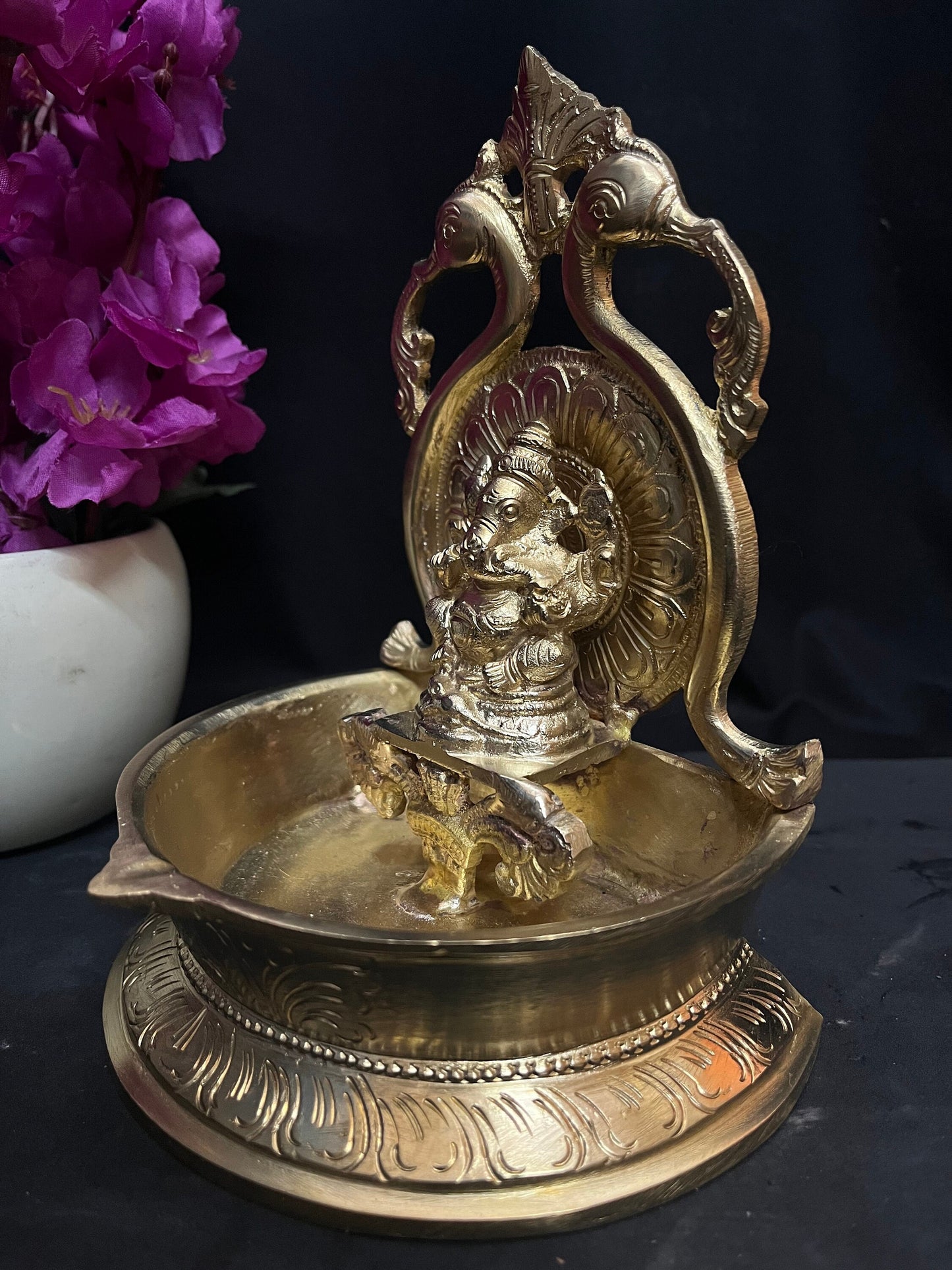 Panchaloha made hamsa Ganesha deepa oil. lamps