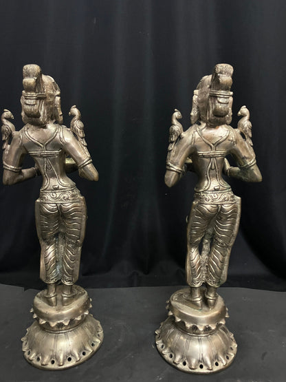 vintage bronze casted lady lamps / deepada mallis / deepa dharinis