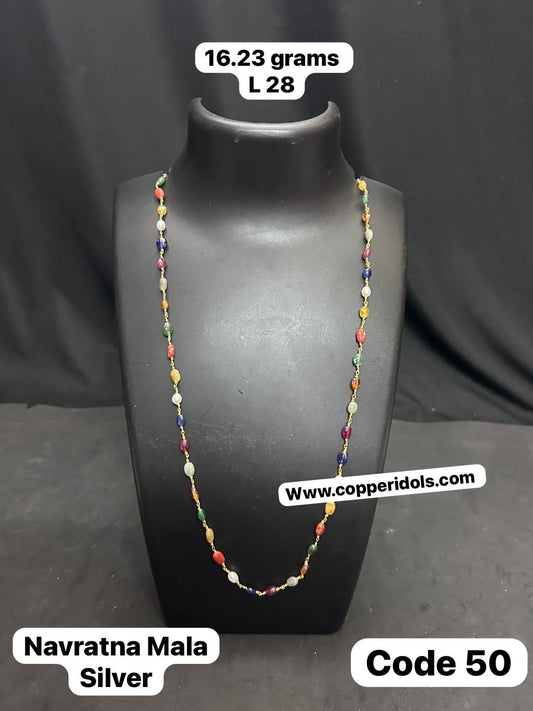 Silver Navaratna mala of 28 inches