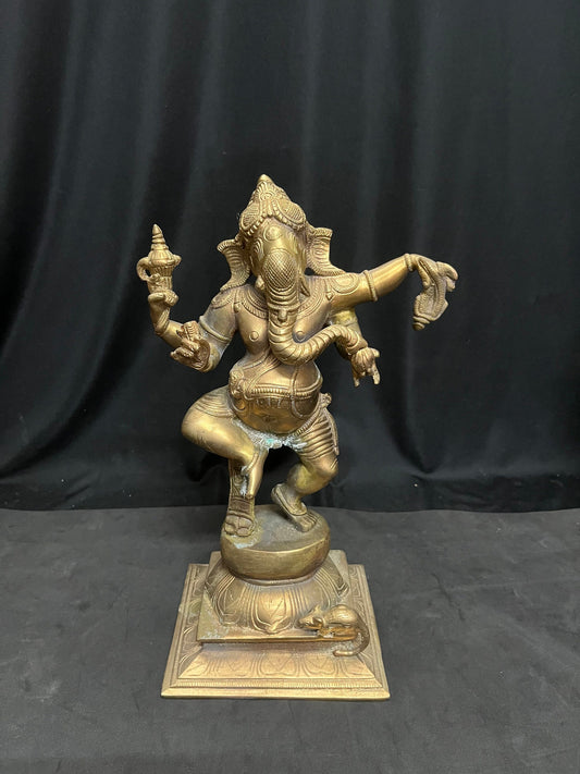 vintage bronze cast Narthana ganesha from south india