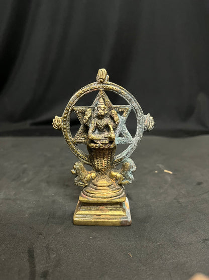 vintage brass cast Sudarshana idol with yoga narasimha