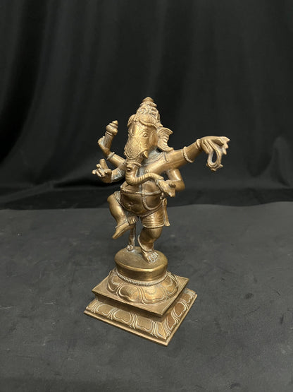 vintage bronze cast narthana ganapathi from south india