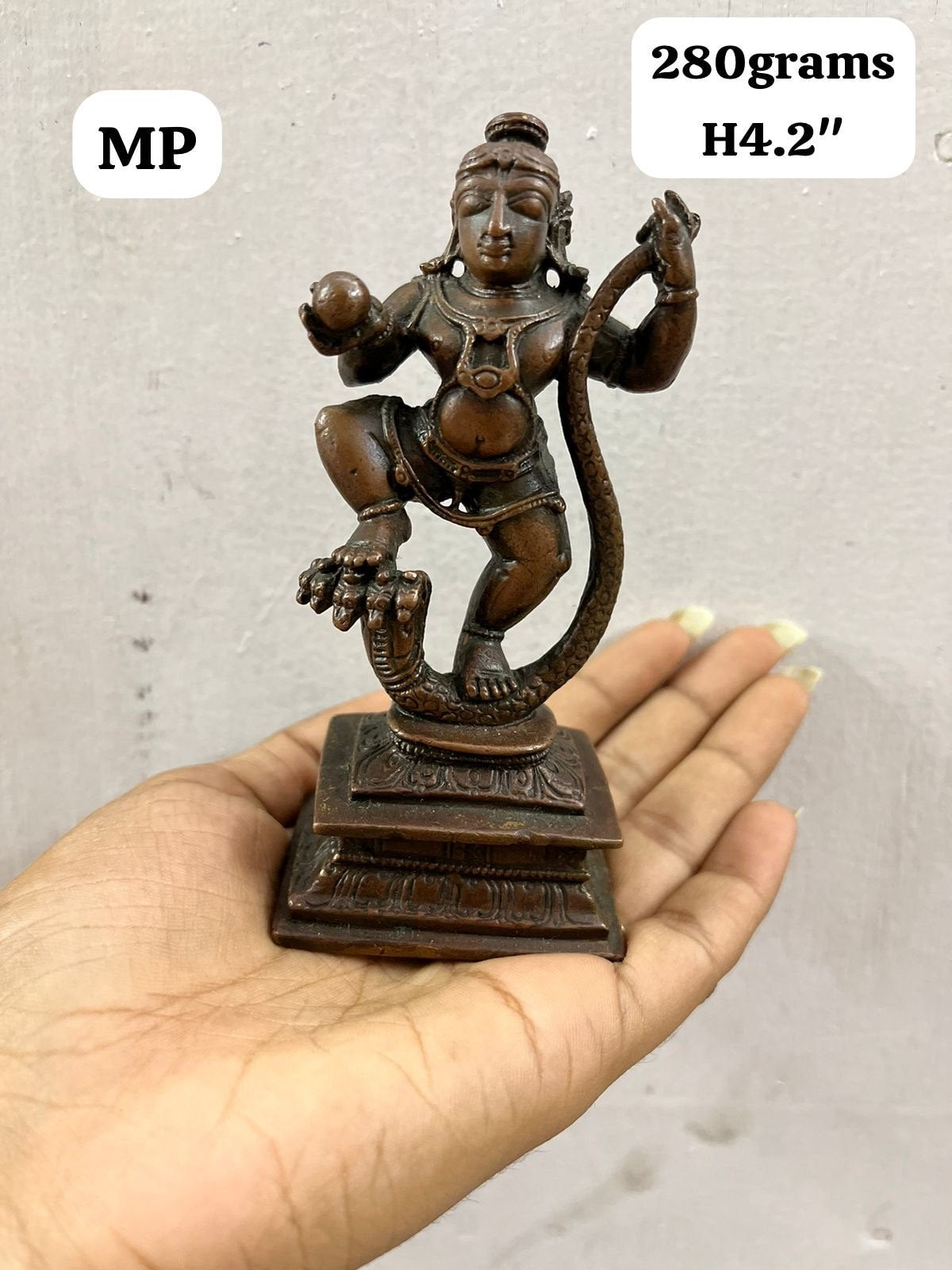 Vintage copper cast kalinga narthana krishna idol