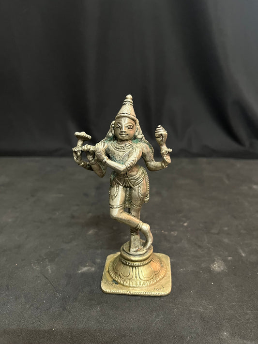 vintage bronze cast cast Krishna with silver plating from south