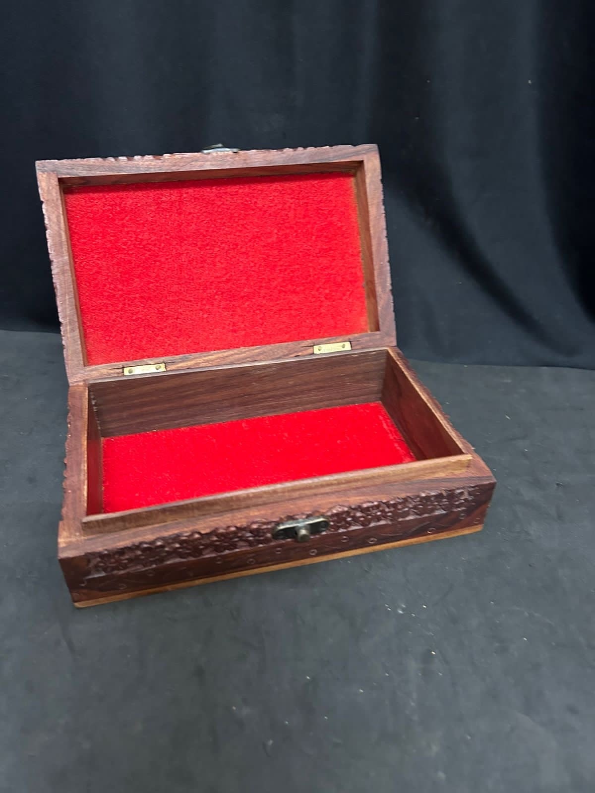 vintage shesham wooden box with intricate carving