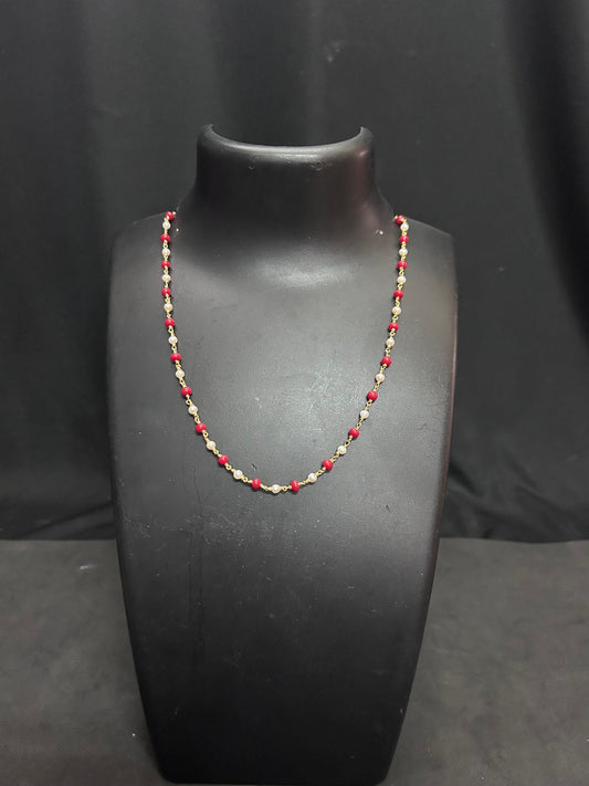 Silver made gold polished pearl coral mala chain for god idols or personal wear