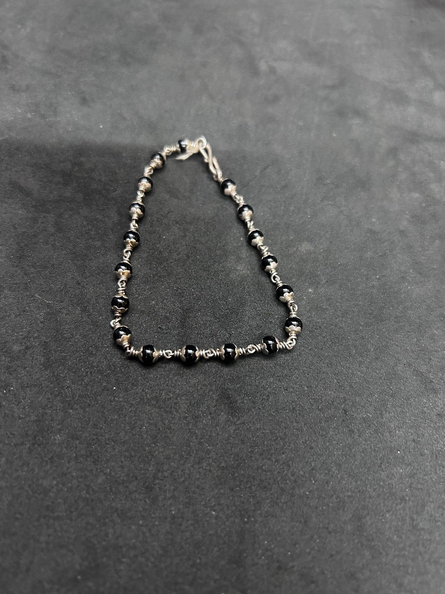 Silver made karimani / black beads chain for god or can be used as bracelet to keep evil eyes far away