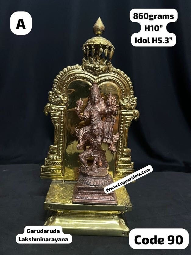 Copper Idol of Sri Garudaruda Lakshmi Narayan on a peetam